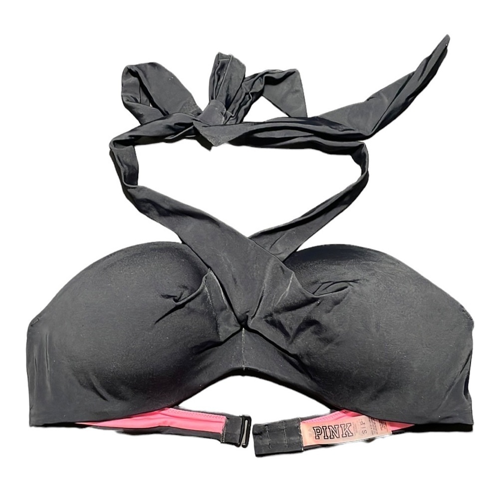 VICTORIA’S SECRET PINK black crisscross halter bikini swim top in women’s Small